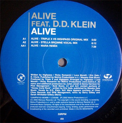 Alive Feat. D.D. Klein : Alive (12", Single)