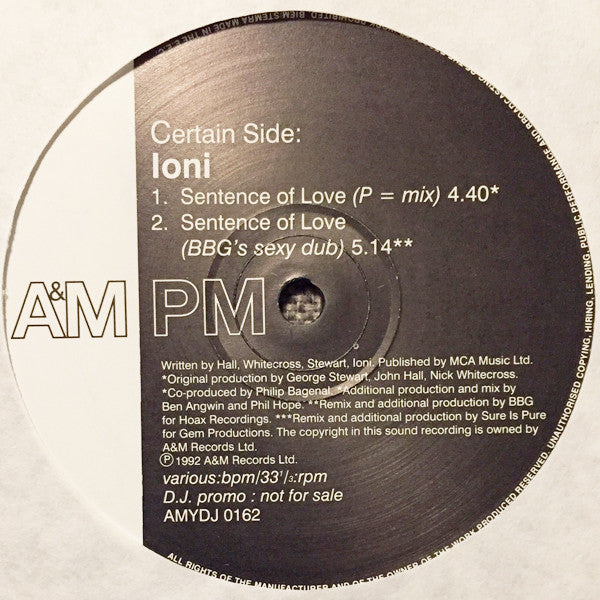 Ioni : Sentence Of Love (Mixes) (12", Promo)