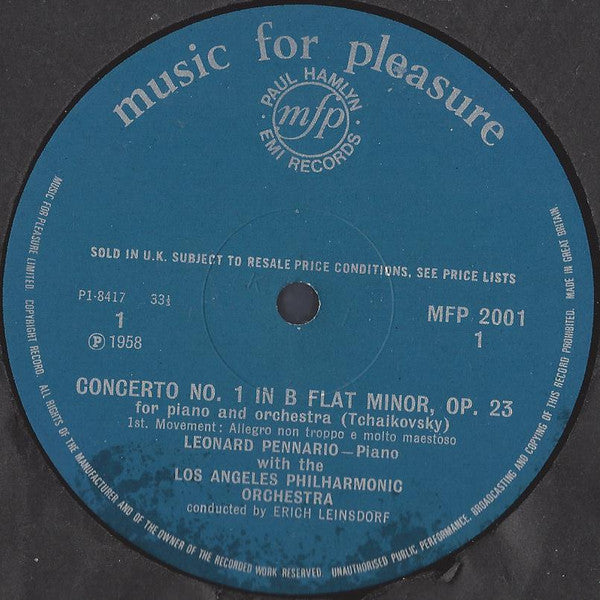 Pyotr Ilyich Tchaikovsky, Leonard Pennario, Los Angeles Philharmonic Orchestra, Erich Leinsdorf : Piano Concerto No. 1 In B Flat Minor (LP, Mono, RE)