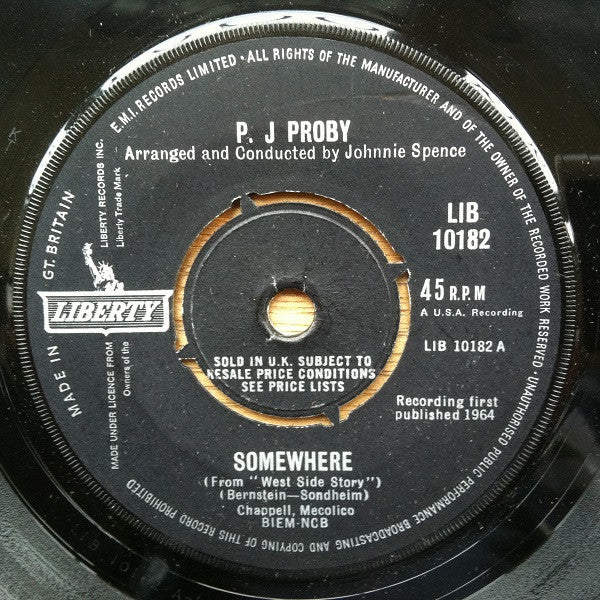 P.J. Proby : Somewhere (7", Single, 4 P)