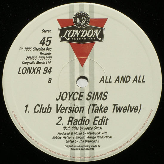 Joyce Sims : All And All (Mantronik Mega Mix) (12", Single)