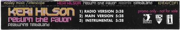 Keri Hilson Featuring Timbaland : Return The Favor (CD, Single, Promo)