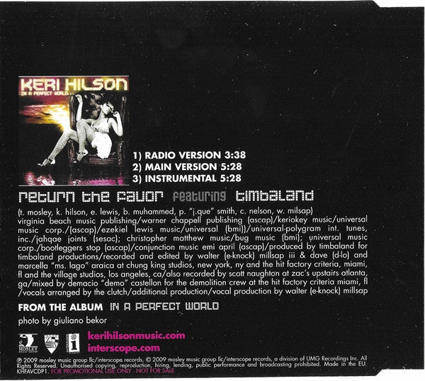 Keri Hilson Featuring Timbaland : Return The Favor (CD, Single, Promo)