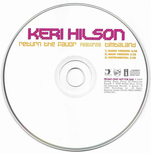 Keri Hilson Featuring Timbaland : Return The Favor (CD, Single, Promo)
