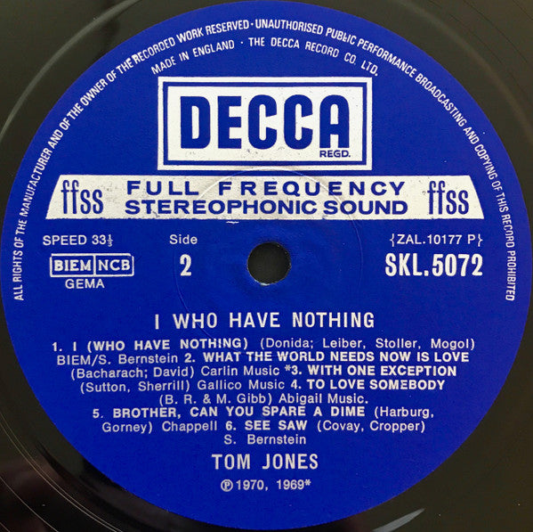 Tom Jones : I Who Have Nothing (LP, Album)