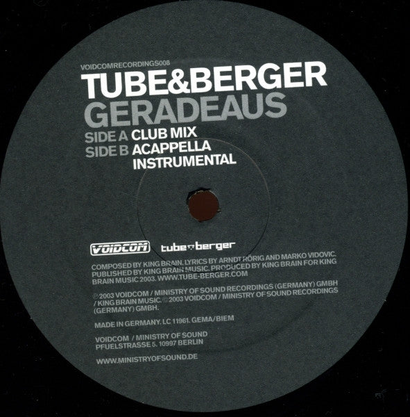 Tube & Berger : Geradeaus (12")