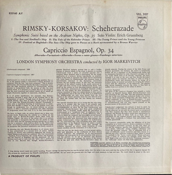 Rimsky-Korsakov*, London Symphony Orchestra, Igor Markevitch : Scheherazade / Capriccio Espagnol (LP)