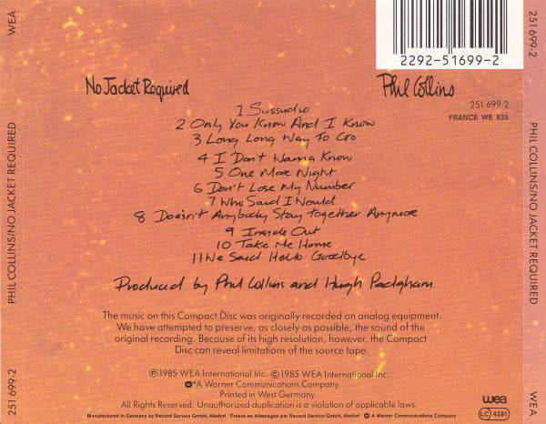 Phil Collins : No Jacket Required (CD, Album, RE)