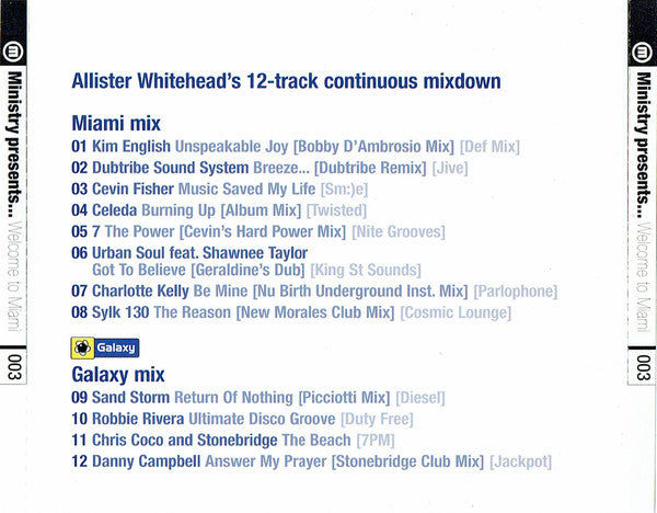 Allister Whitehead : Ministry Presents... Welcome To Miami (CD, Comp, Mixed)