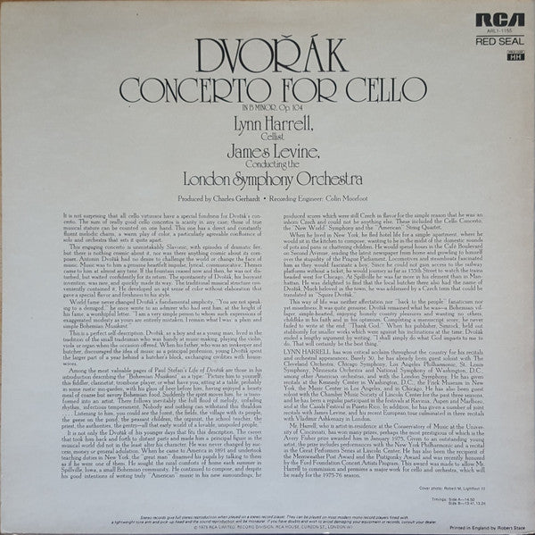 Antonín Dvořák, Lynn Harrell, James Levine (2), London Symphony Orchestra : Concerto For Cello (LP)