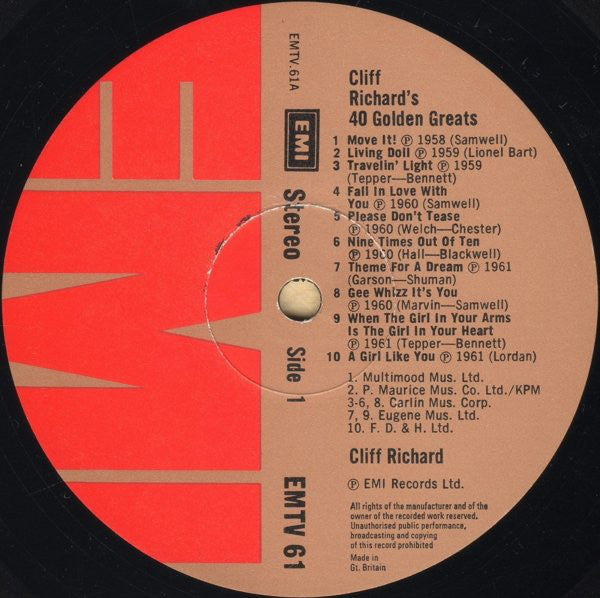 Cliff Richard : 40 Golden Greats (2xLP, Album, Comp, RM)