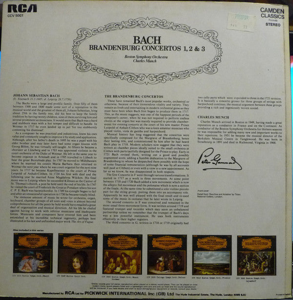 Johann Sebastian Bach, Boston Symphony Orchestra, Charles Munch : Brandenburg Concertos 1, 2 & 3 (LP, RE)