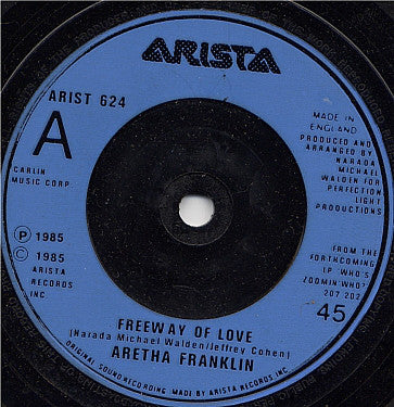 Aretha Franklin : Freeway Of Love (7", Single, Blu)