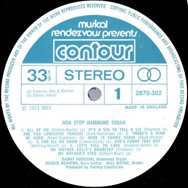 Danny Hodgson : Non Stop Hammond Organ (LP)