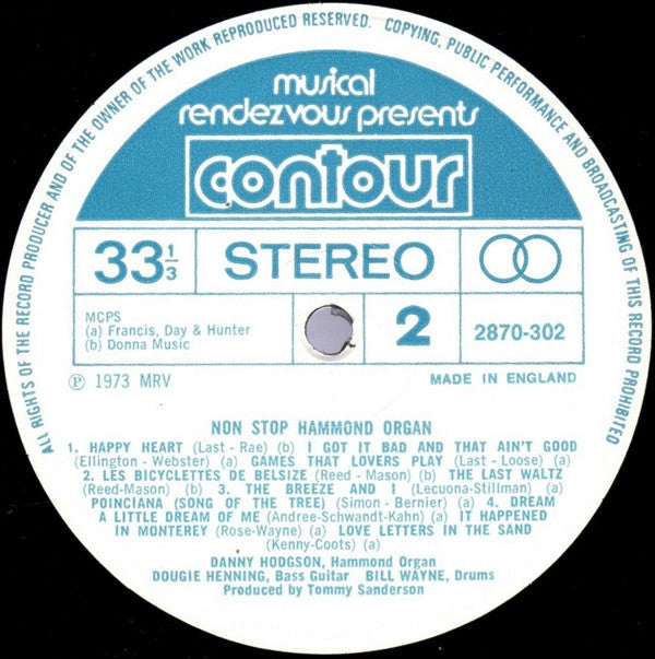 Danny Hodgson : Non Stop Hammond Organ (LP)