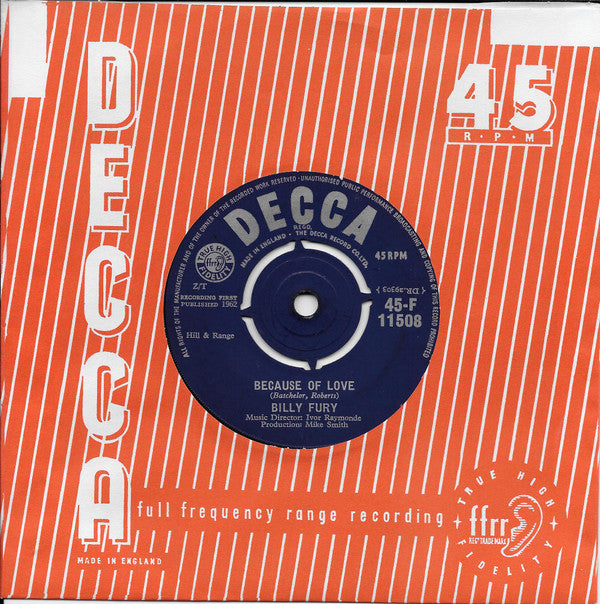 Billy Fury : Because Of Love (7", Single)
