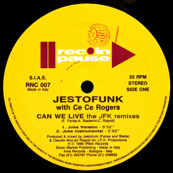 Jestofunk With  Ce Ce Rogers : Can We Live (The JFK Remixes) (12")