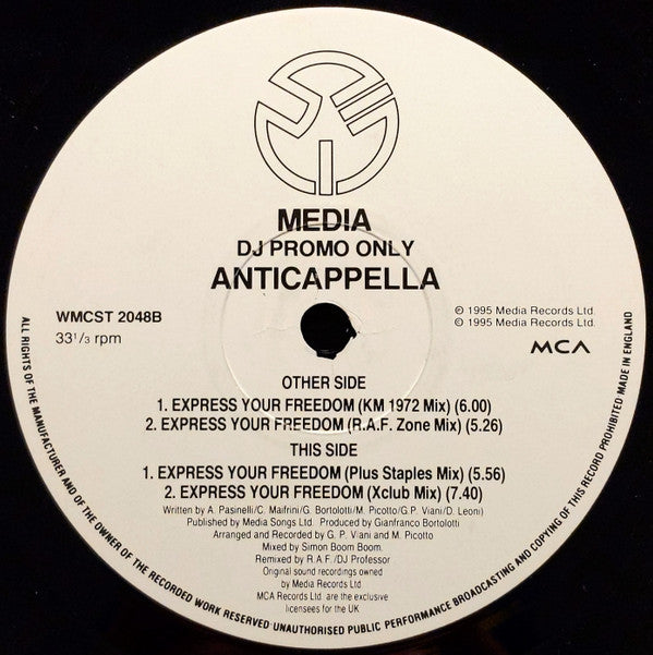 Anticappella : Express Your Freedom (12", Promo)