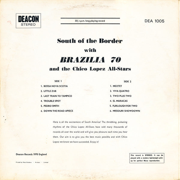 Brazilia 70 And The Chico Lopez All-Stars : South Of The Border (LP, Album)
