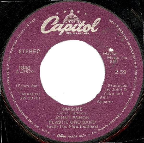 John Lennon, The Plastic Ono Band With The Flux Fiddlers : Imagine (7", Single, RE, Win)