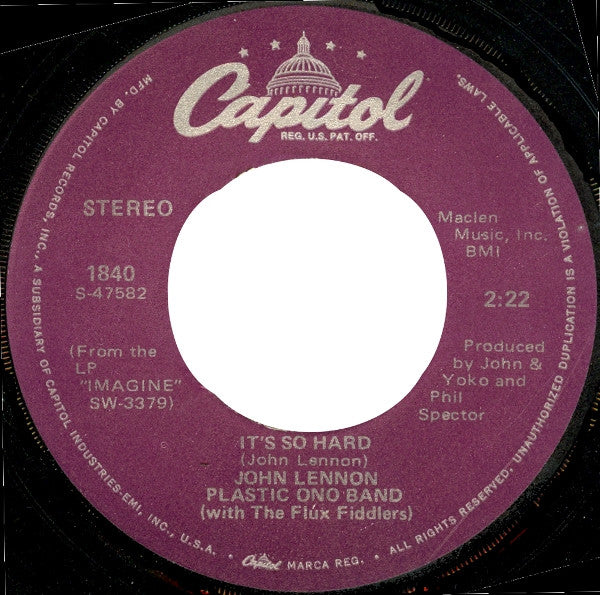 John Lennon, The Plastic Ono Band With The Flux Fiddlers : Imagine (7", Single, RE, Win)