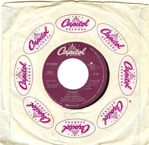 John Lennon, The Plastic Ono Band With The Flux Fiddlers : Imagine (7", Single, RE, Win)