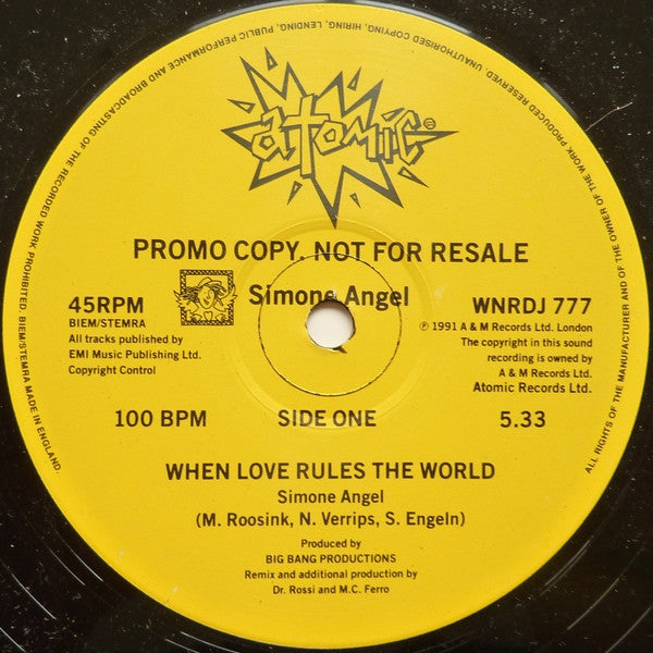 Simone Angel : When Love Rules The World (12", Promo)