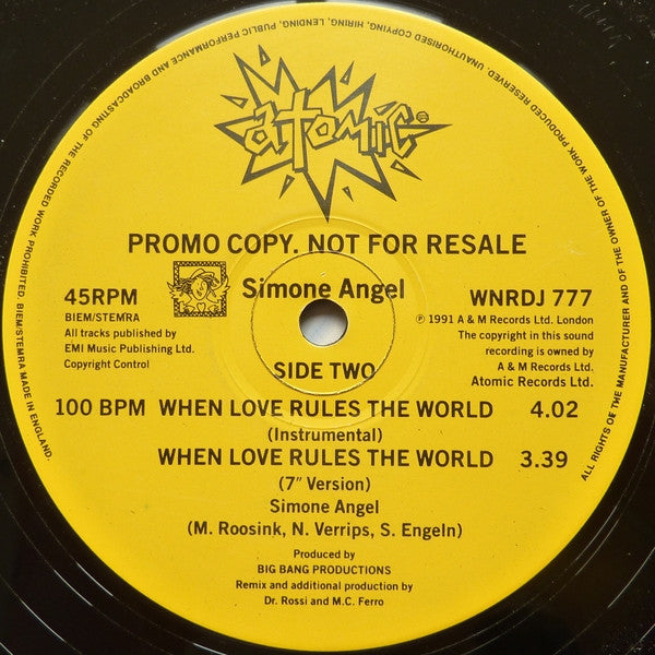 Simone Angel : When Love Rules The World (12", Promo)