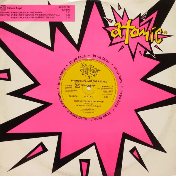 Simone Angel : When Love Rules The World (12", Promo)