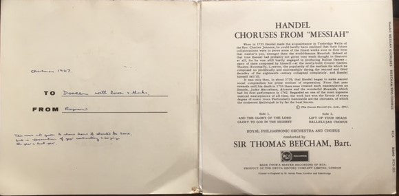 Georg Friedrich Händel, Sir Thomas Beecham, Royal Philharmonic Orchestra & Royal Philharmonic Chorus : Choruses From Messiah (7", EP, Mono)