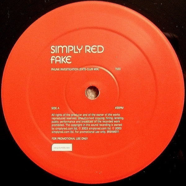Simply Red : Fake (Phunk Investigation Mixes) (12", Promo)