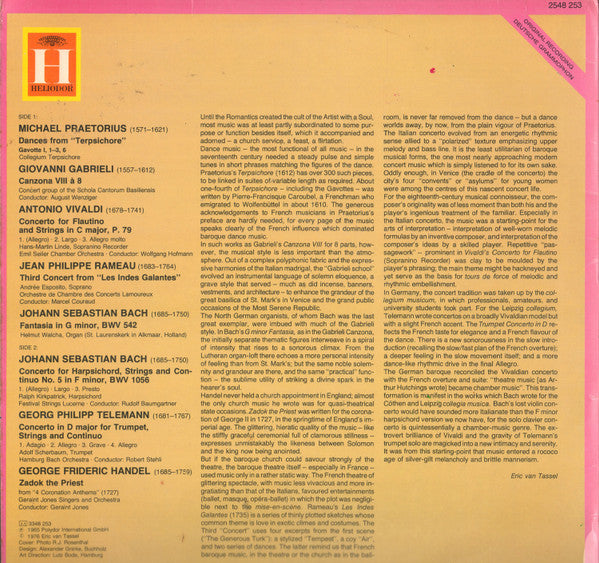 Praetorius*, Gabrieli*, Vivaldi*, Rameau*, Bach*, Telemann*, Handel* : A Baroque Festival (LP, Comp, RE)