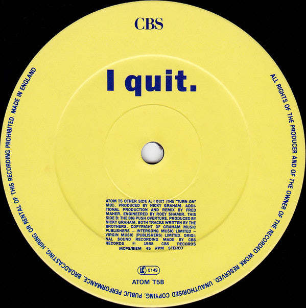 Bros : I Quit (12", Single)