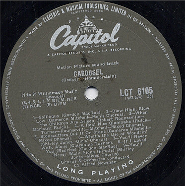 Rodgers & Hammerstein : Carousel (The Sound Track Of The Motion Picture) (LP, Album, Mono)