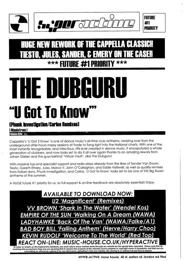 The Dubguru : U Got 2 Know (CDr, Single, Promo)