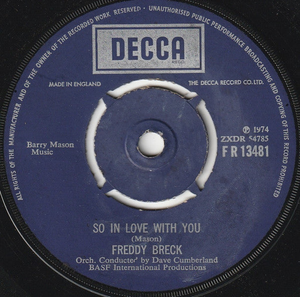 Freddy Breck : So In Love With You / Living To Love (7", Single)