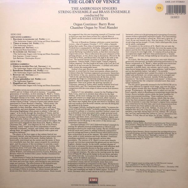 Andrea Gabrieli & Giovanni Gabrieli, The Ambrosian Singers, Denis Stevens, Barry Rose : The Glory Of Venice (LP)