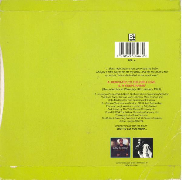 Bitty Mclean : Dedicated To The One I Love (7", Single)