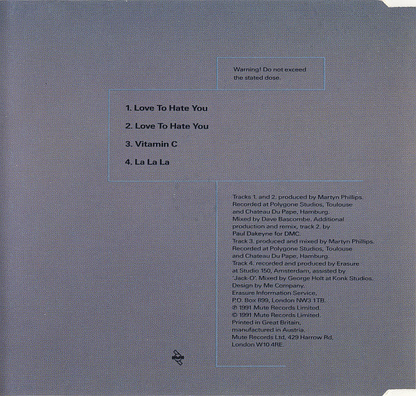 Erasure : Love To Hate You (CD, Single)