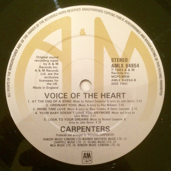 Carpenters : Voice Of The Heart (LP, Album)