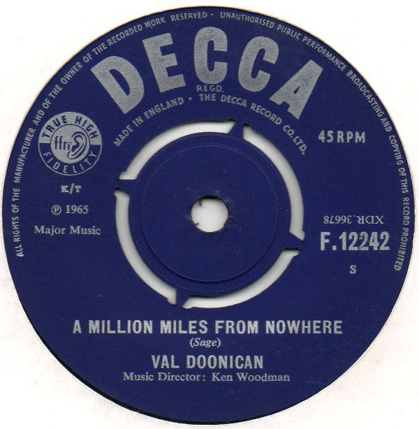 Val Doonican : A Million Miles From Nowhere (7", Single)