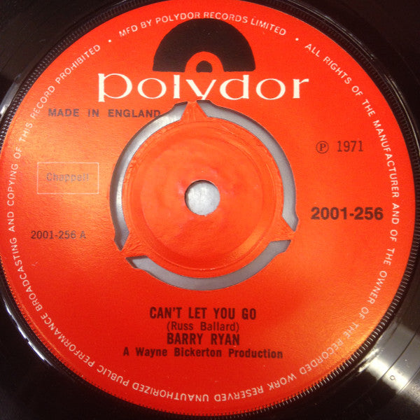 Barry Ryan : Can't Let You Go (7", 3 P)