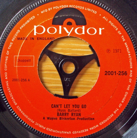 Barry Ryan : Can't Let You Go (7", 3 P)