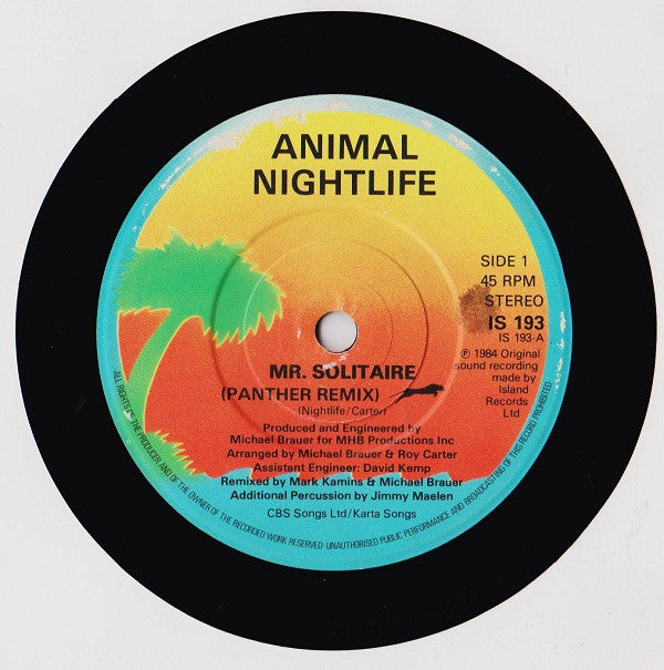 Animal Nightlife : Mr Solitaire (Panther Remix) (7", Single)