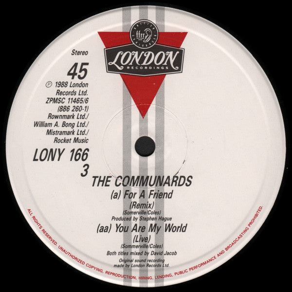 The Communards : For A Friend (12", Single)