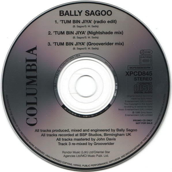 Bally Sagoo : Tum Bin Jiya (CD, Single, Promo)