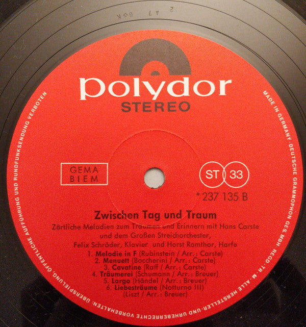 Hans Carste Und Sein Orchester : Zwischen Tag Und Traum (LP)