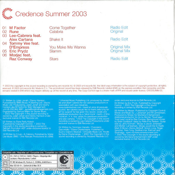 Various : Credence Summer 2003 (CD, Comp, Copy Prot., Mixed, Promo, Smplr)