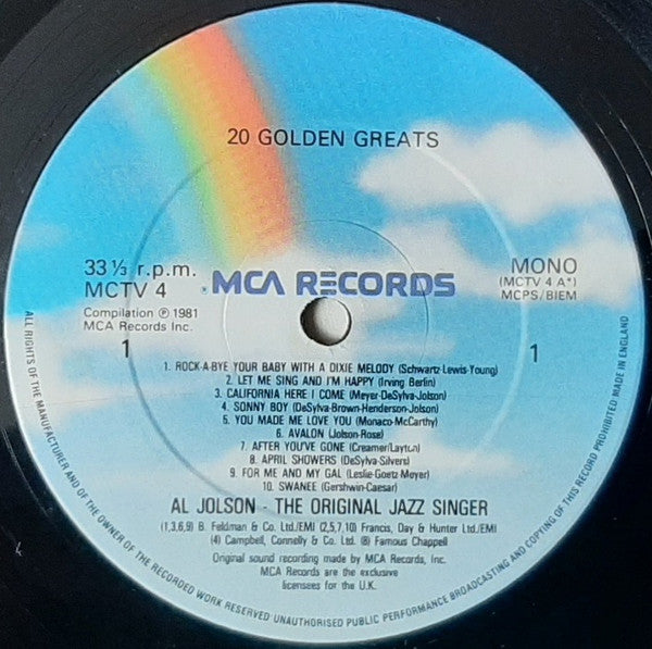 Al Jolson : 20 Golden Greats (LP, Comp, Mono)