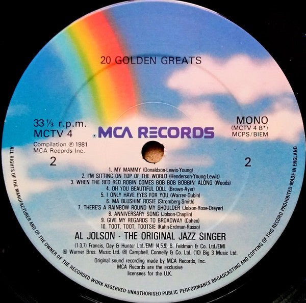 Al Jolson : 20 Golden Greats (LP, Comp, Mono)